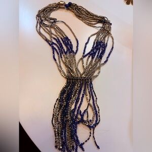 Elegant Beaded Necklace in Blue and silver